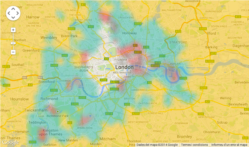 Heat map of flat sharing vs affordability in London